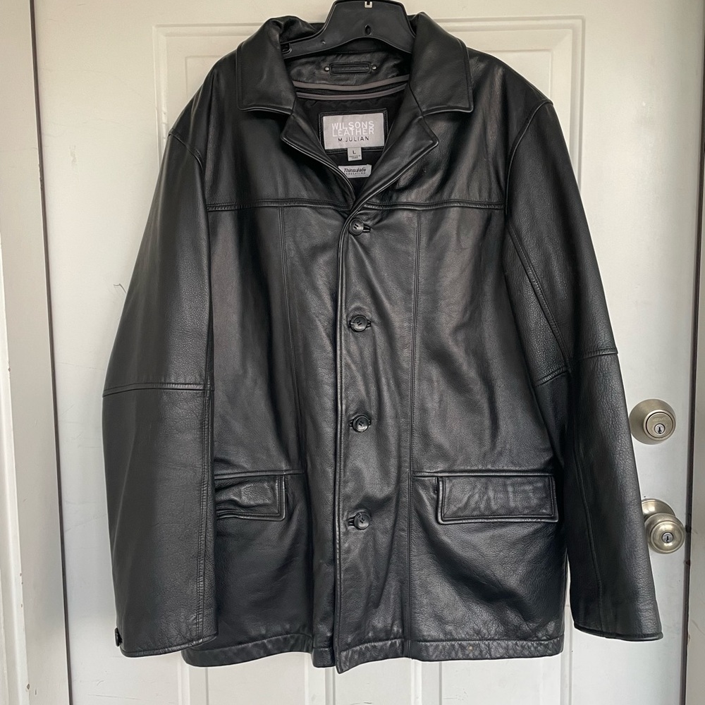 Wilsons Leather M Julian Vintage Jacket Black Button Pockets Collar Lined Coat